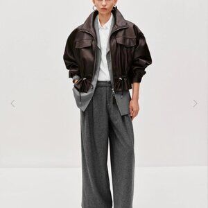 Urban Revivo Brown Faux Leather Funnel Neck Bomber Jacket - Sz: Small